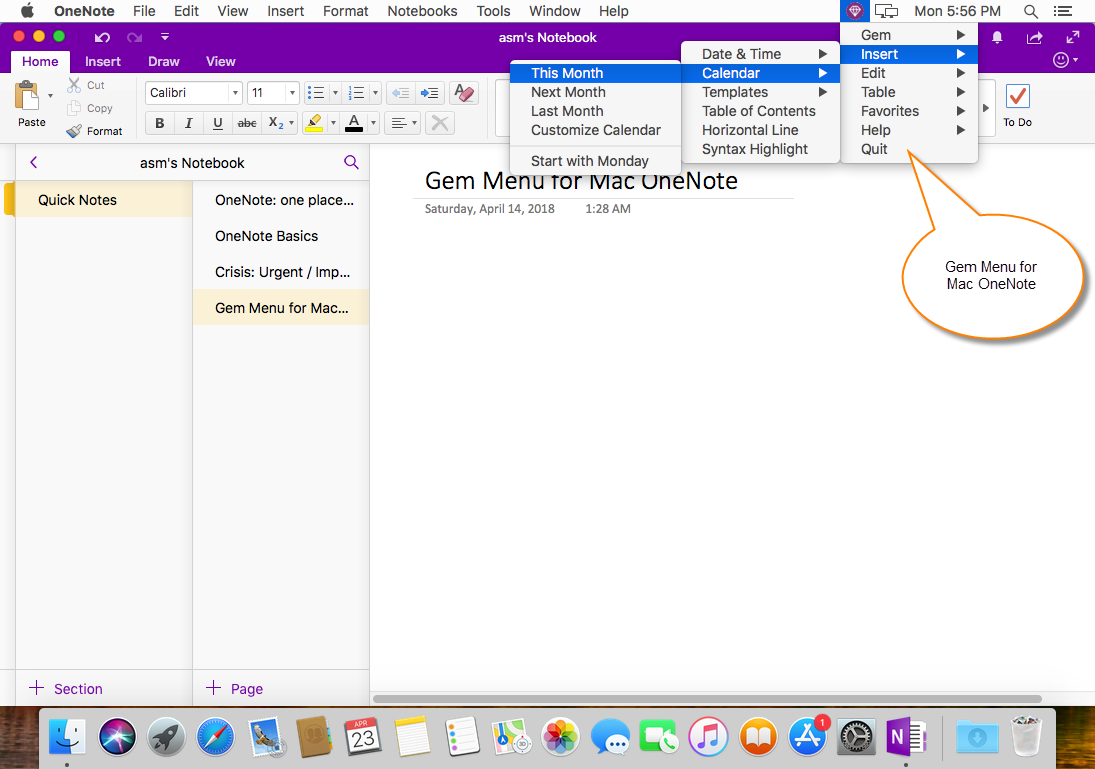 Launch OneNote on Mac
Click on the "Help" menu